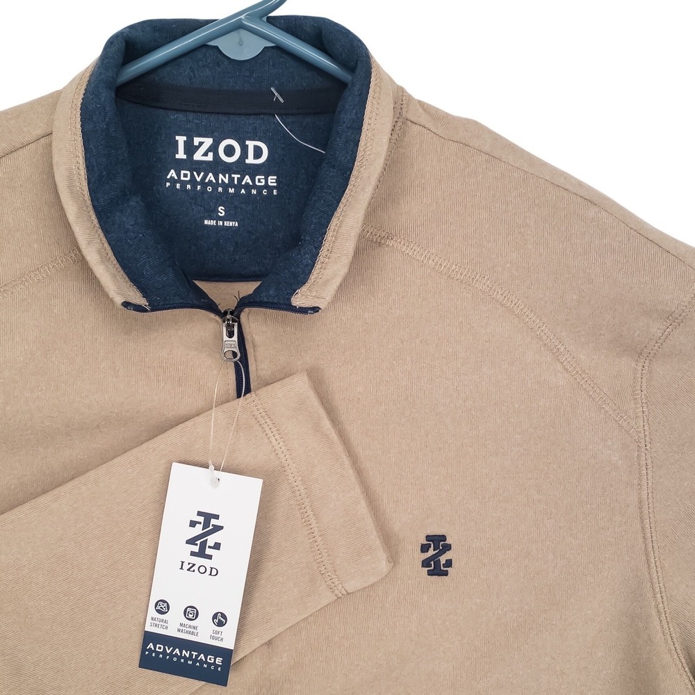 IZOD Quarter Zip Pullover Mens Small Oyster Gray Advantage Performance Polyester